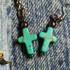 Turquoise cross earrings gemstone crystal